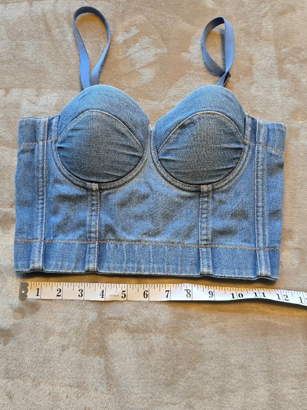Y2K Style Denim Corset Top with Built-in Underwire & Straps - Size XS